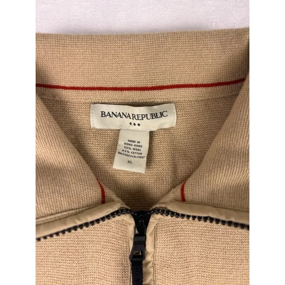 Banana Republic Half Zip Sweater Men’s XL Tan Wool Cotton Textured Knit